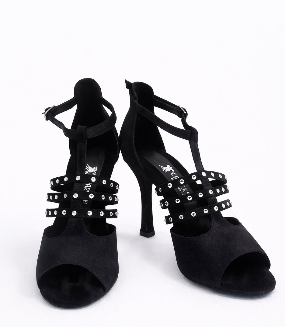 Sandales à talons noires à brides et strass - Style chic & moderne